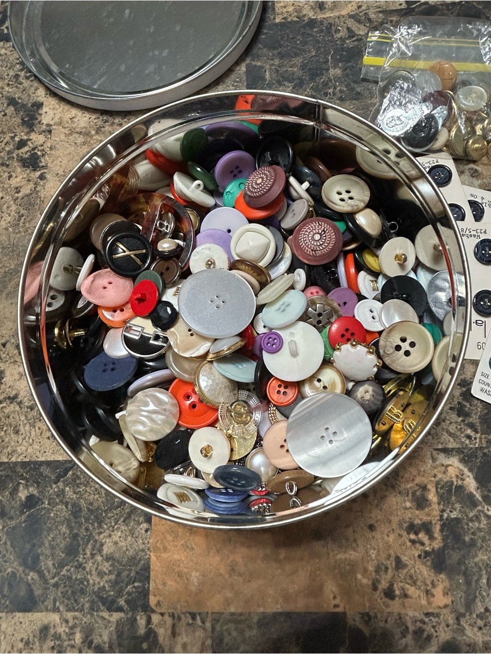 Assorted Mixed Color Decorative Buttons w/ Tin